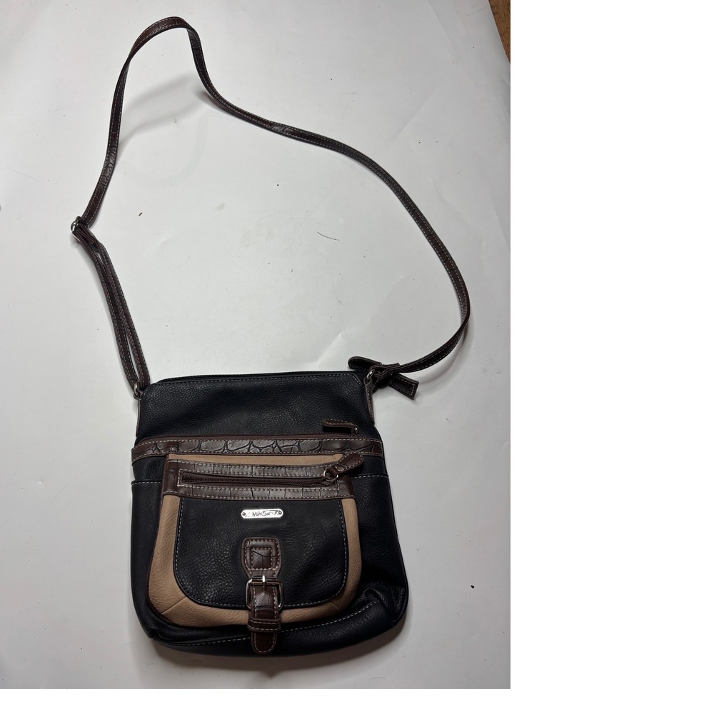 MultiSac Womens Crossbody Bag Black Brown Vegan Leather Organizer Purse Small